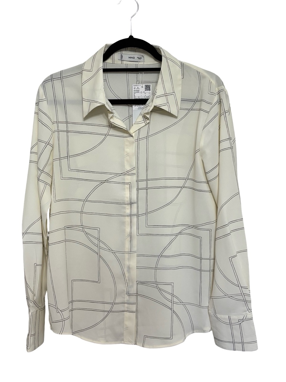 NEW Mango Regular Fit Flowy Button Up Shirt in Lines Ivory - Size US 8